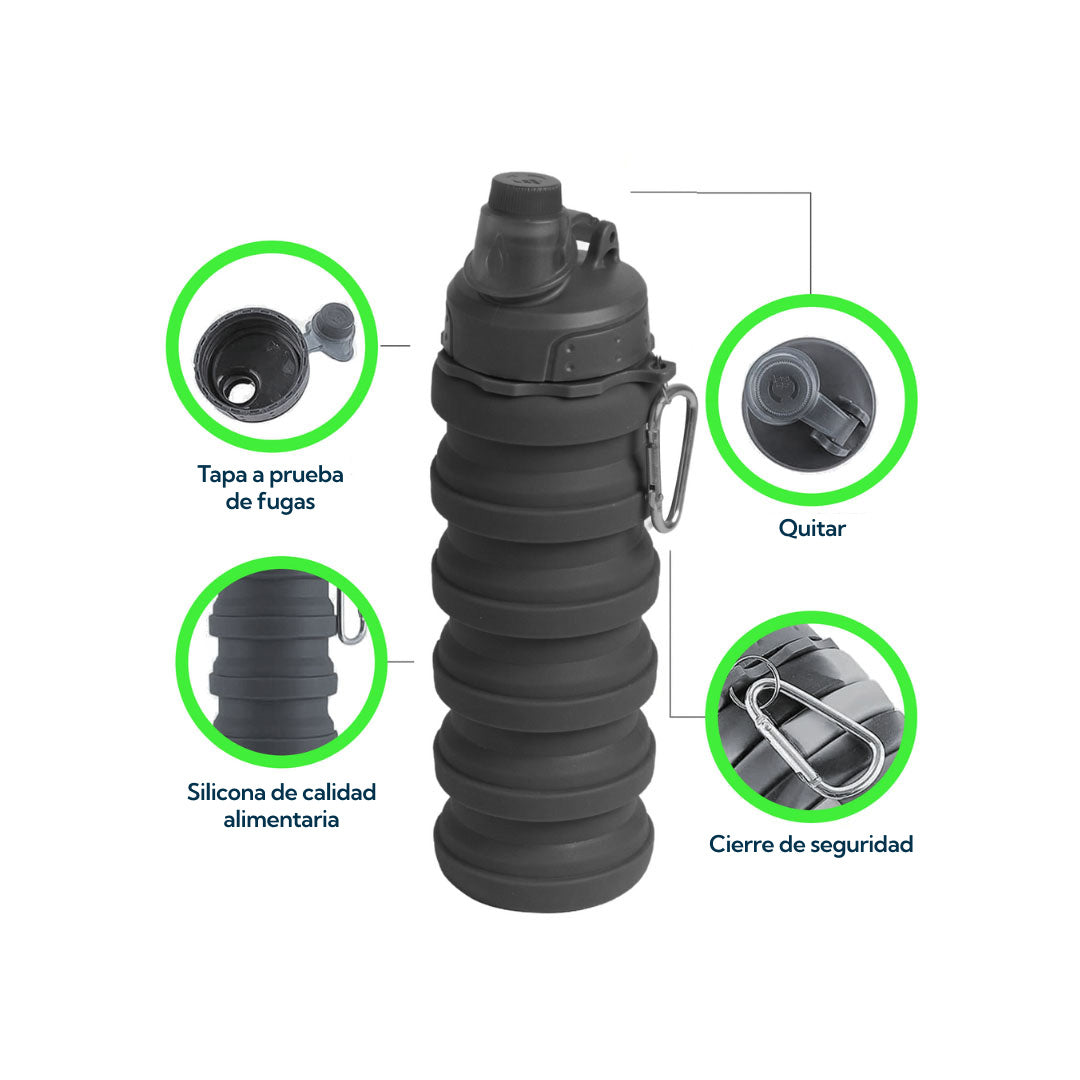 Botella Plegable Negra 500ml Pro Outdoor